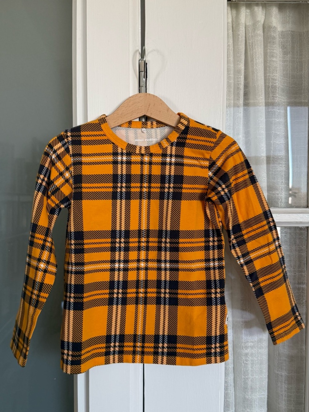 Mini Rodini Orange & Black Plaid Long-Sleeve Tee